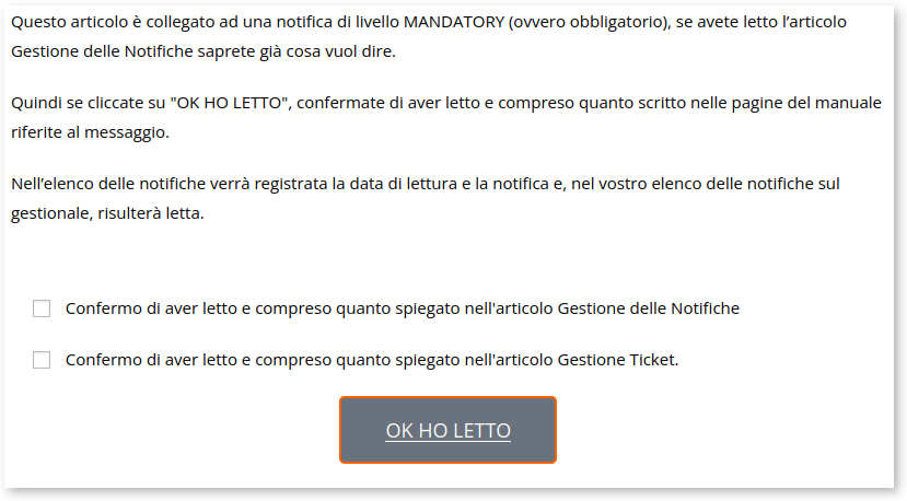 Gestione Notifiche Messaggio di accettazione